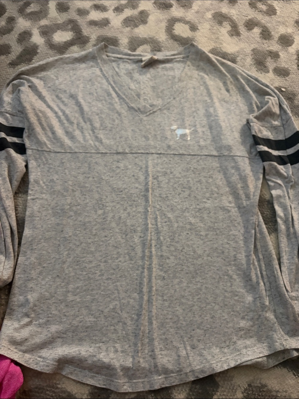 Women’s V-Neck Long Sleeve Shirt - Grey with Black Stripes